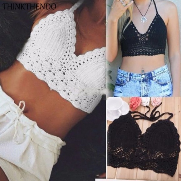 TOP KNIT CROCHET CAMI SUMMER BIKINI BRA - Picture 3 of 7